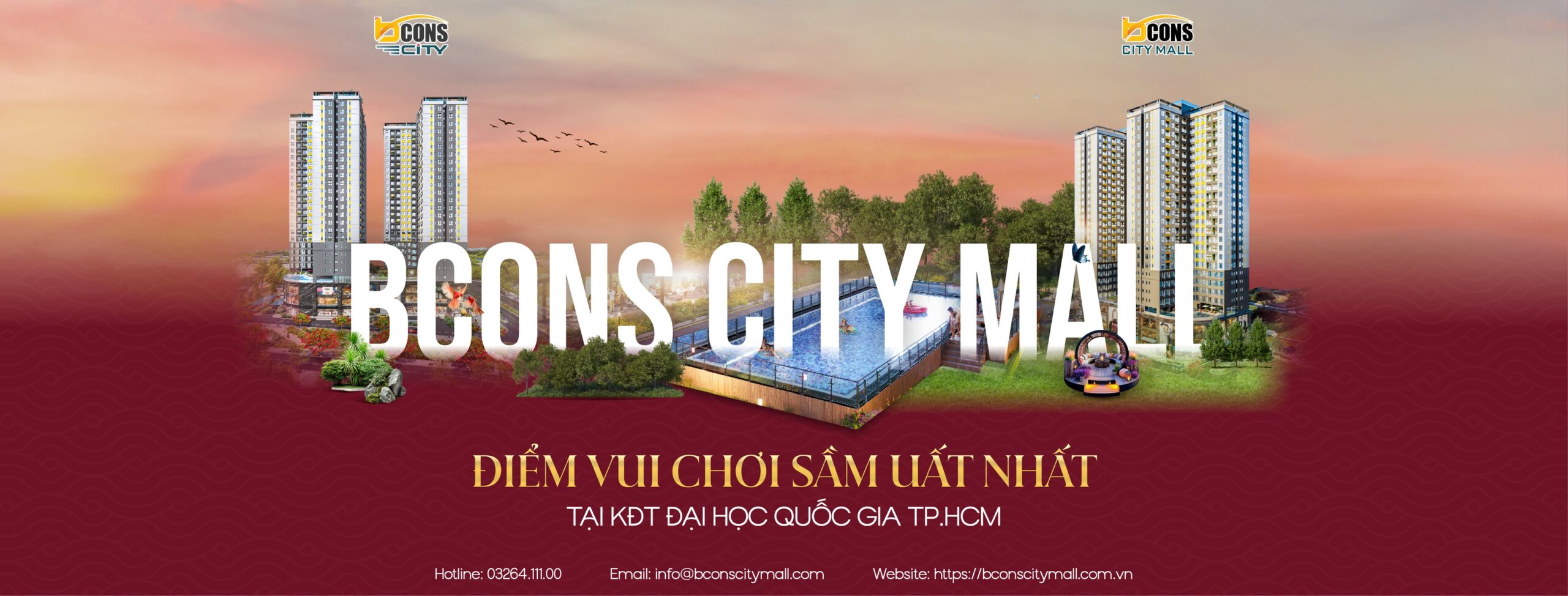 Phối cảnh kiến trúc hiện đại trung tâm thương mại BCONS CITY MALL tại Dĩ An Bình Dương