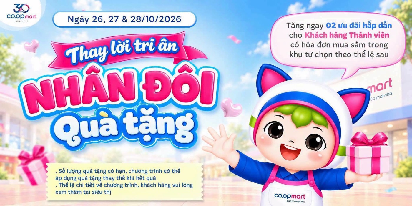 Poster chương trình Thay lời tri ân nhân đôi quà tặng tại Coopmart Thống Nhất