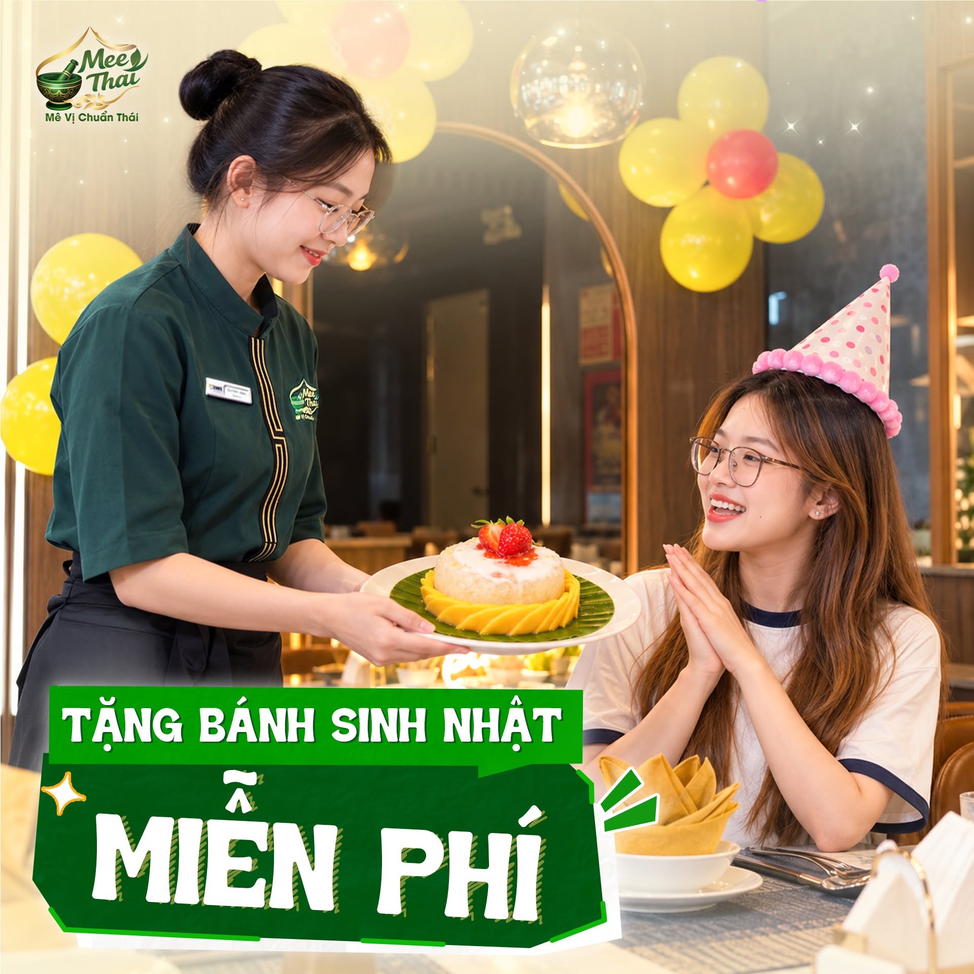 Tiệc sinh nhật MEE THAI Bcons City Mall - Món quà bánh sinh nhật xôi xoài 0Đ độc đáo do nhân viên MEE THAI trao tặng
